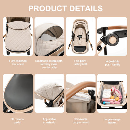 Livoshop 3-in-1 baby pram travel system with black aluminum frame, adjustable handle, mosquito net, and comfortable stroller seat.