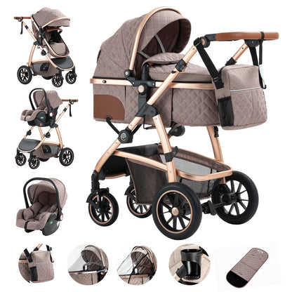 Livoshop 3-in-1 baby travel system with black pushchair, height-adjustable handle, mosquito net, and lightweight aluminum frame