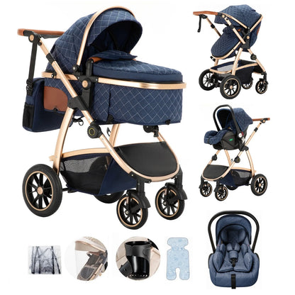 Livoshop 3-in-1 baby travel system with pushchair, adjustable handle, mosquito net, lightweight aluminum frame in black
