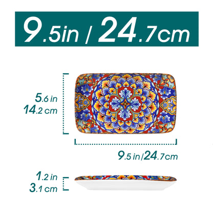 Vancasso 6-piece porcelain rectangular serving plates set, bohemian style, 8.5 inches for beef, noodles, pasta, perfect for 6 people.