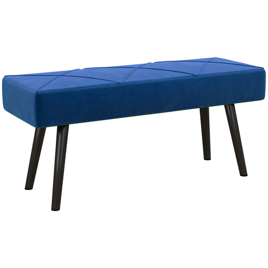 End of Bed Bench, Upholstered Hallway Bedroom with Steel Legs, Blue