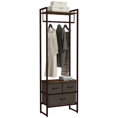 Clothes Hanging Rail with 3 Fabric Drawers Storage Shelves for Hallway