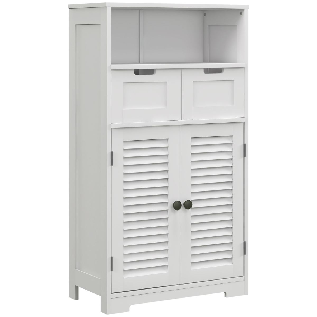 Small bathroom storage cabinet with louvred doors by kleankin, featuring a white finish and compact design for bathroom organization.