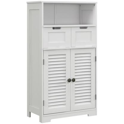 Small bathroom storage cabinet with louvred doors by kleankin, featuring a white finish and compact design for bathroom organization.