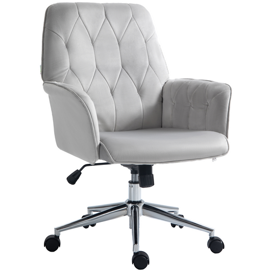 Swivel Computer Chair w/ Arm Modern Style Tufted Home Office Light Grey