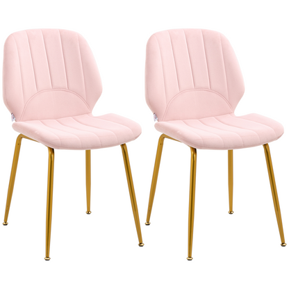 Modern Dining Chairs Set of 2 with Padded Seat and Steel Legs, Pink