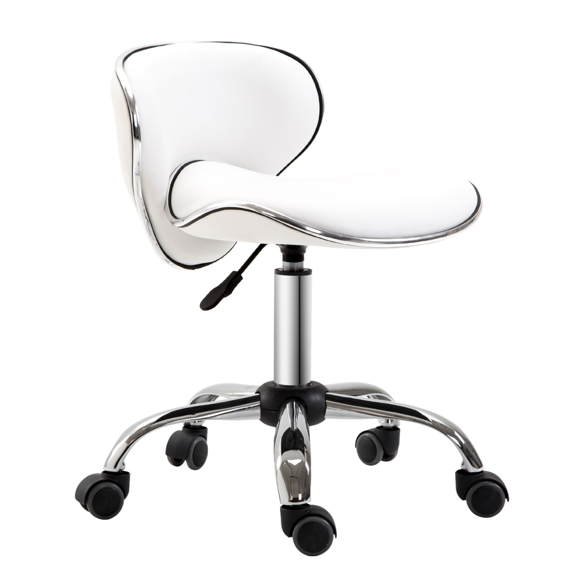 White HOMCOM office salon rolling technician stool with low back support and adjustable height on casters.