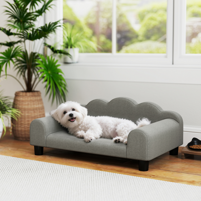 Soft dog bed or pet sofa with plush fabric, designed for comfort and cozy resting for small to medium-sized dogs.