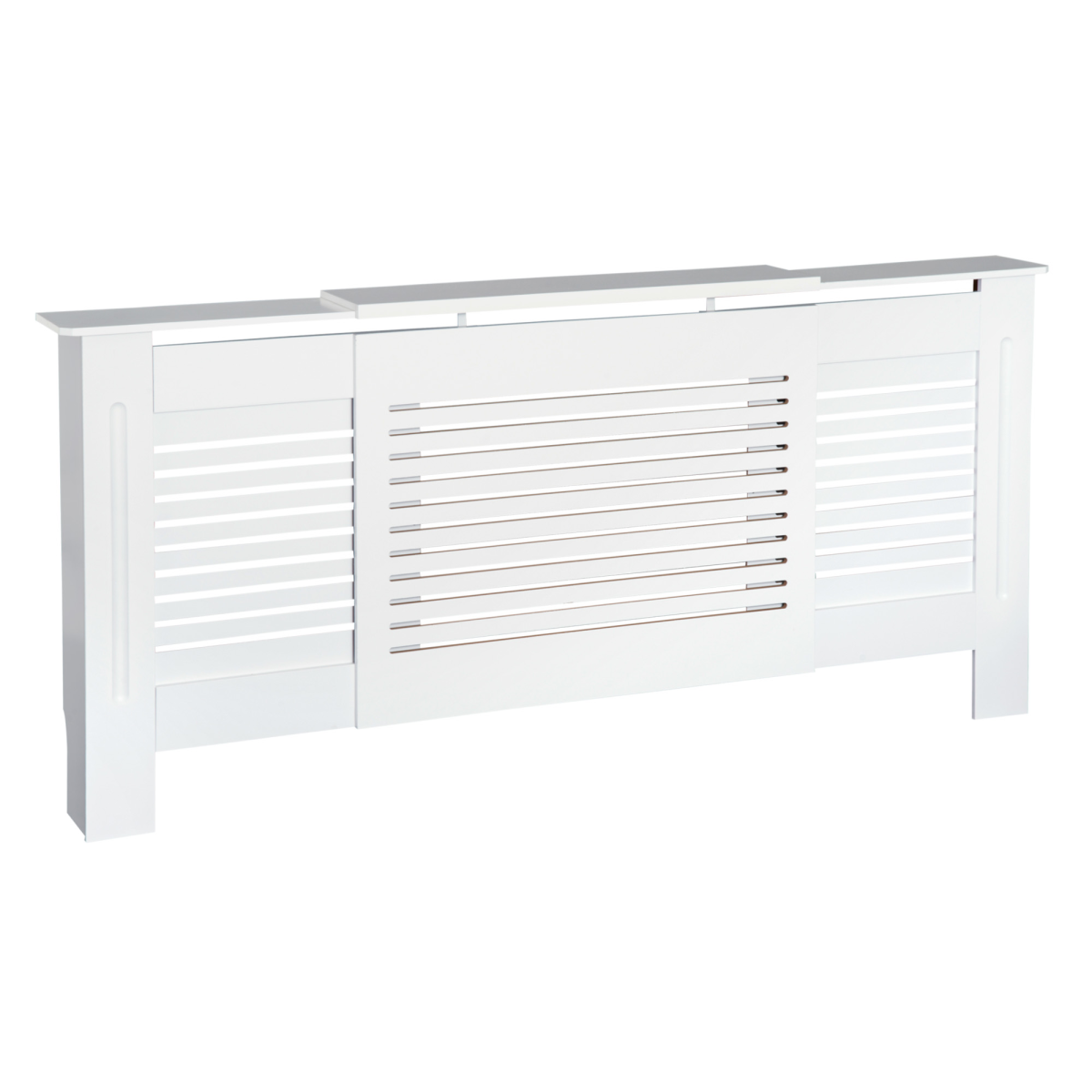 HOMCOM extendable white MDF radiator cover with slatted design, providing a stylish protective cover for home radiators.
