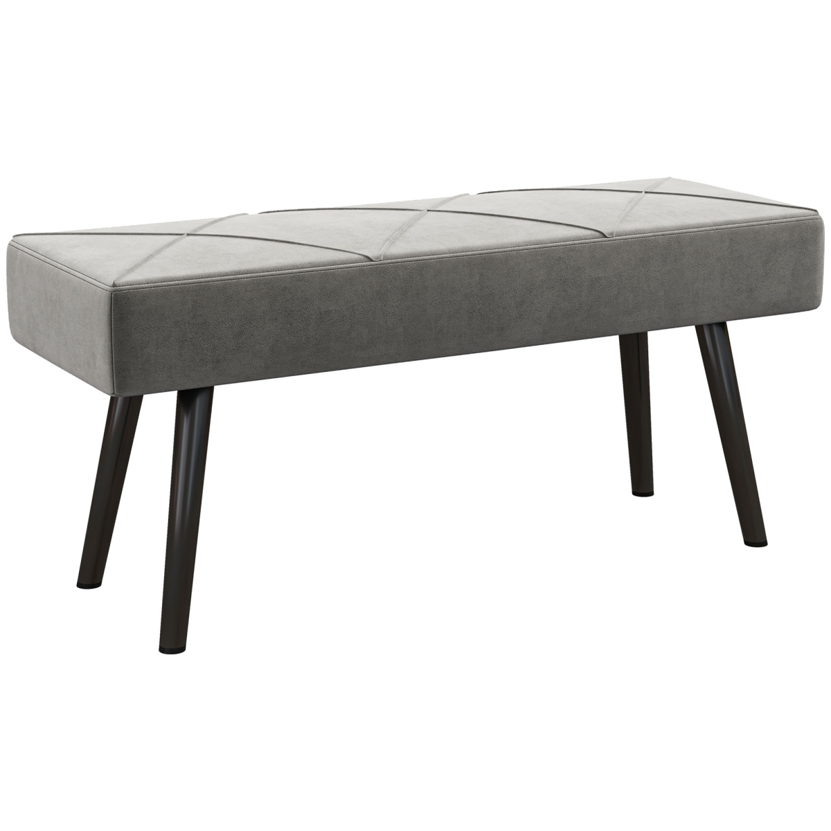 End of Bed Bench, Upholstered Hallway Bedroom with Steel Legs, Grey