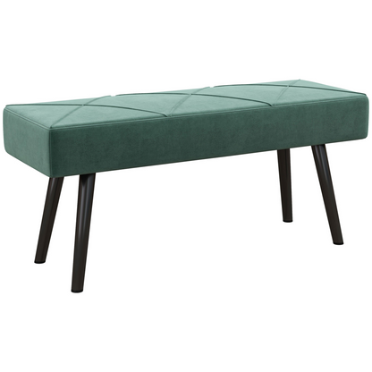 Green upholstered end of bed bench with steel legs, ideal for hallway or bedroom seating by HOMCOM.