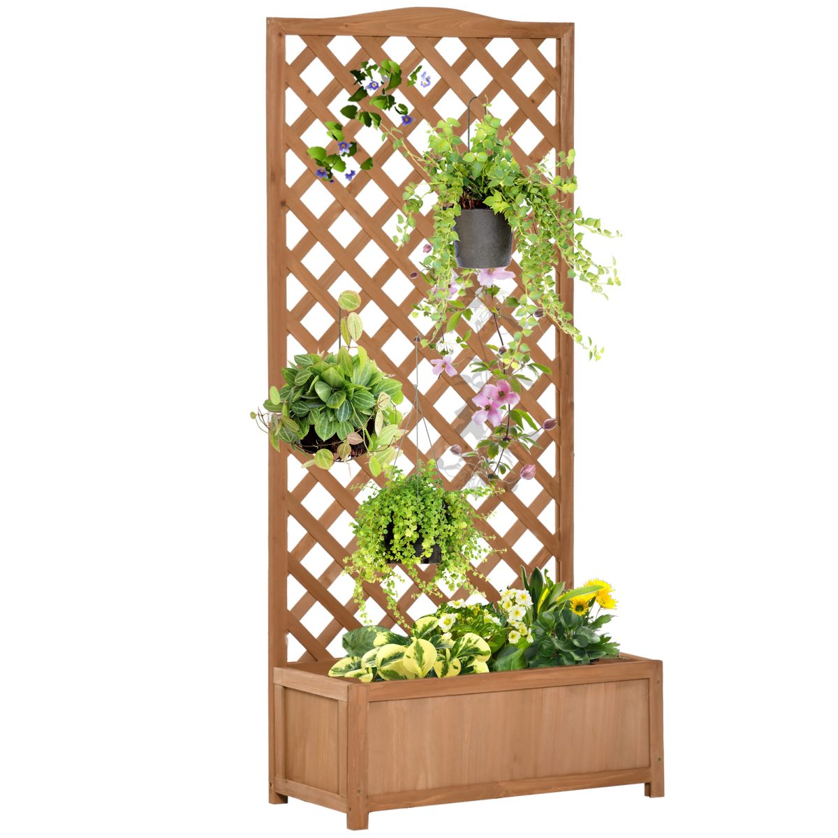 Outsunny garden wooden planter box with trellis, 76x36x170cm, brown, ideal for climbing plants and decorative garden displays.