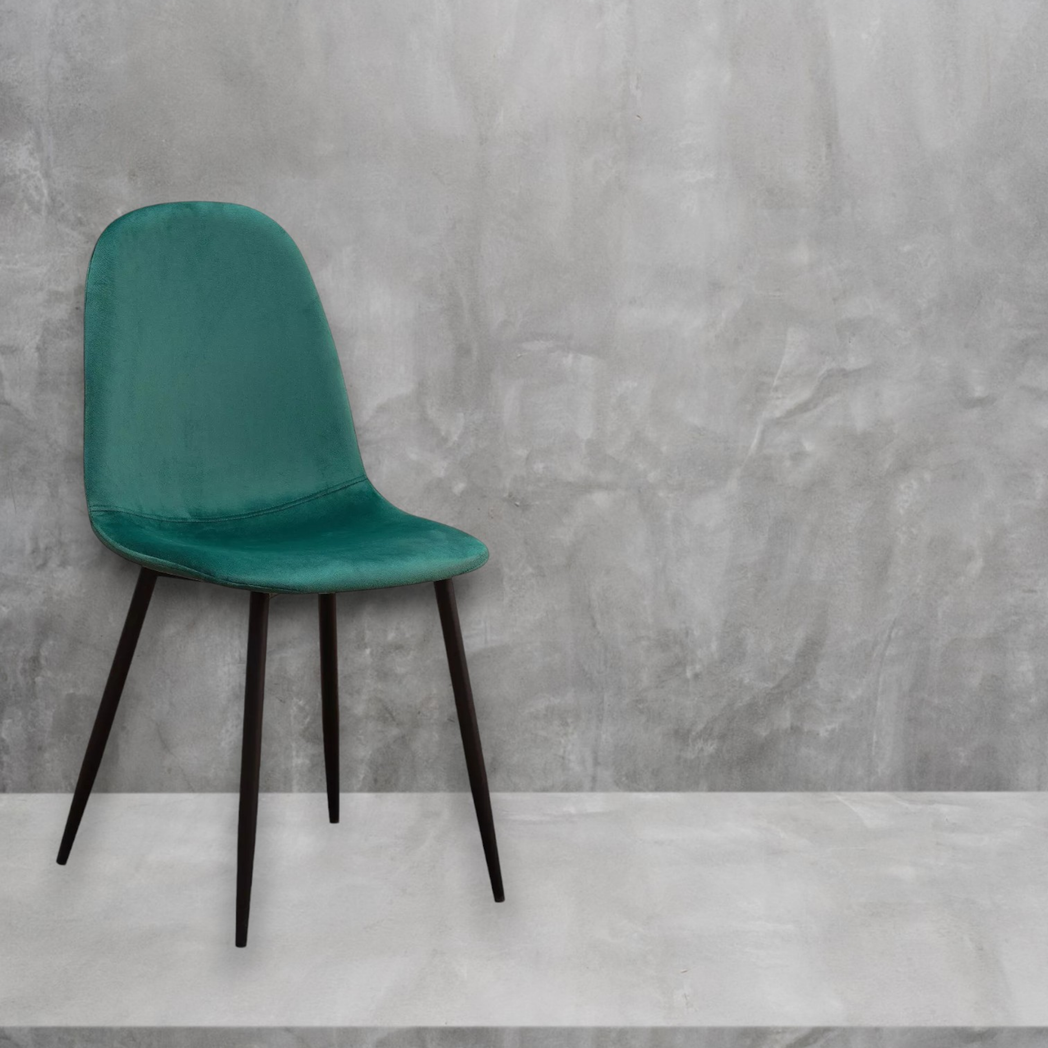 Green fabric chair with black metal legs from MSL, featuring a modern design and cushioned seat for comfortable seating.