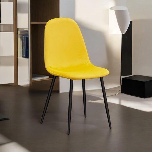 Yellow fabric chair with black metal legs, modern design by MSL, showcasing comfortable seating and contemporary style.