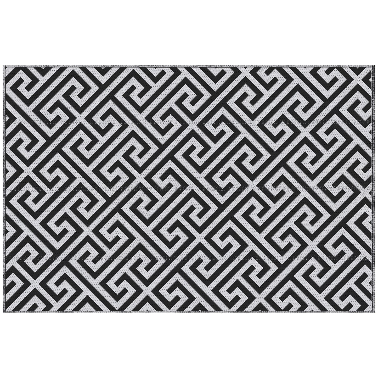 Reversible outdoor rug 152x243cm in black, portable plastic straw camping and garden mat suitable for outdoor use.