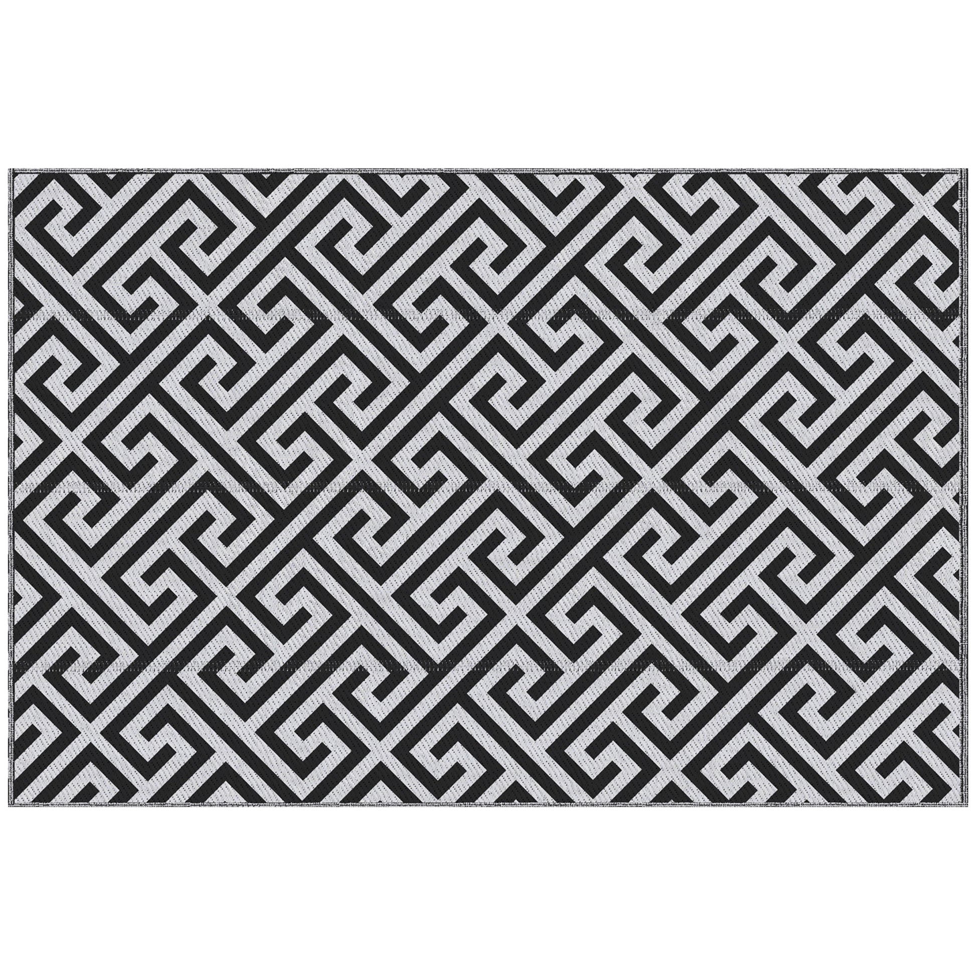 Reversible outdoor rug 152x243cm, portable plastic straw camping and garden mat, black color, suitable for outdoor use.