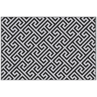Reversible outdoor rug 152x243cm, portable plastic straw camping and garden mat, black color, suitable for outdoor use.