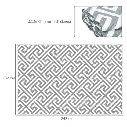 Light grey reversible outdoor rug 152x243cm, portable plastic straw garden and camping mat for outdoor use.