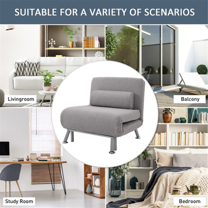 Comfortable sofa chair that converts into a single bed, ideal for small living spaces and versatile seating or sleeping options.