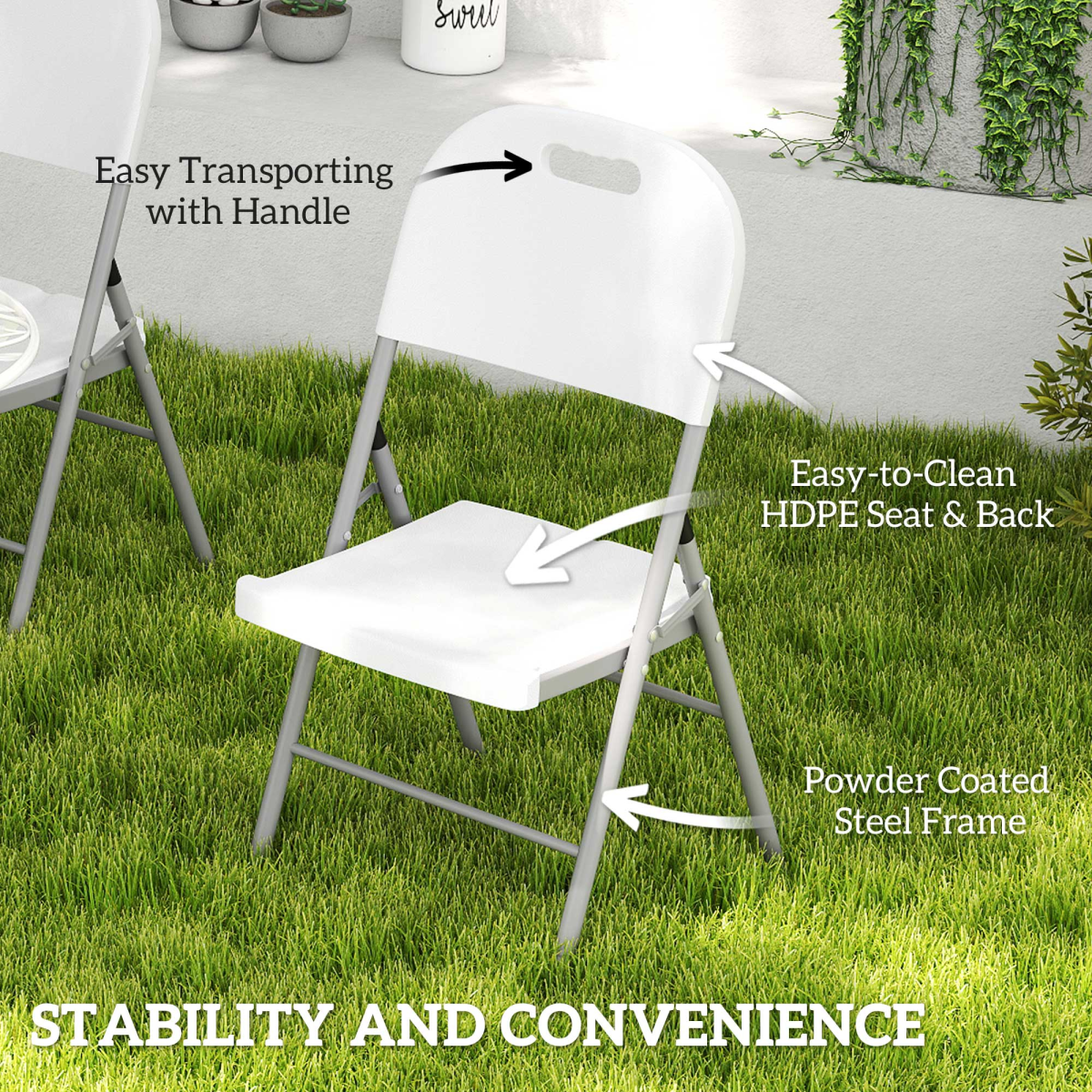 Set of 2 and 4 Outsunny folding garden chairs with steel frames, lightweight and portable for outdoor seating.