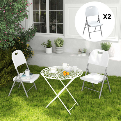 Set of 2 and 4 Outsunny folding garden chairs with steel frames, lightweight outdoor seating with armrests and breathable fabric seats.