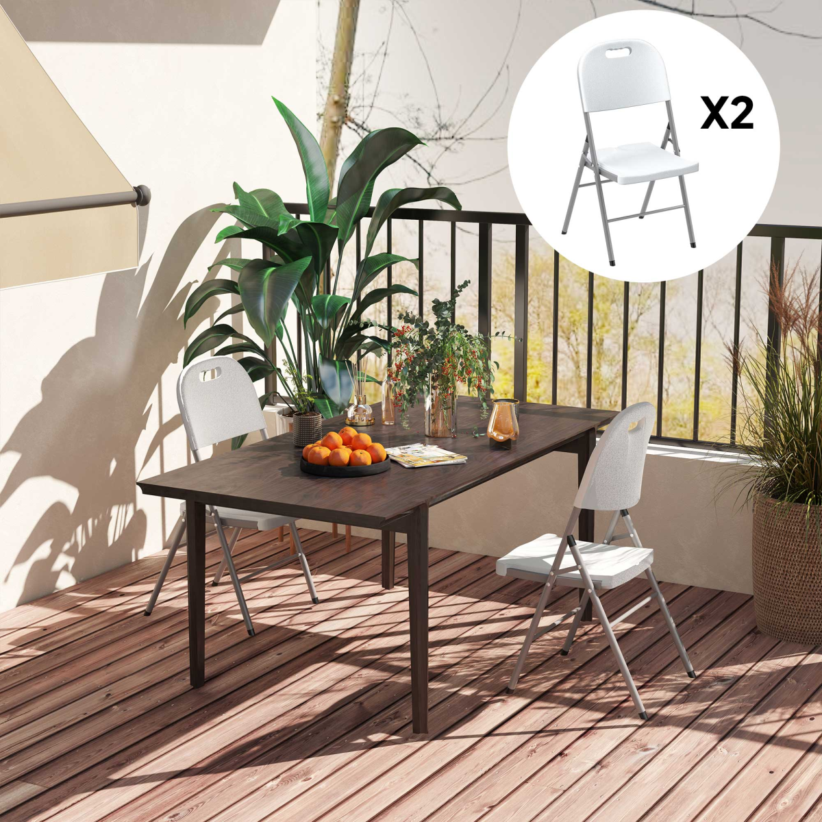 Set of 2 and 4 Outsunny folding garden chairs with steel frames, lightweight and portable outdoor seating for garden or patio.