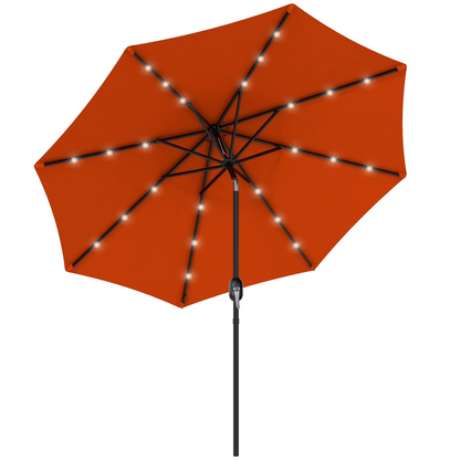 Black 2.7m solar LED garden parasol with tilt feature and 24 LED lights, outdoor umbrella by Outsunny.