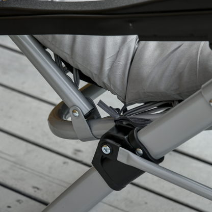 Two light grey Outsunny reclining zero gravity chairs with folding design and cushions for outdoor relaxation.