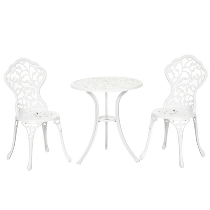 Outsunny aluminium bistro set with outdoor table and two chairs, featuring a sleek modern design for patio or garden use.