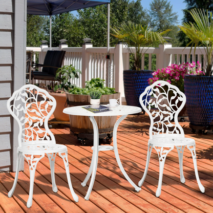 Outsunny aluminium bistro outdoor table and chairs set with sleek design, ideal for patio or garden seating.