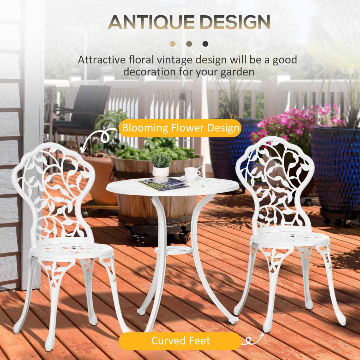 Outsunny aluminum bistro set with outdoor table and two chairs, lightweight and weather-resistant for patio or garden use.