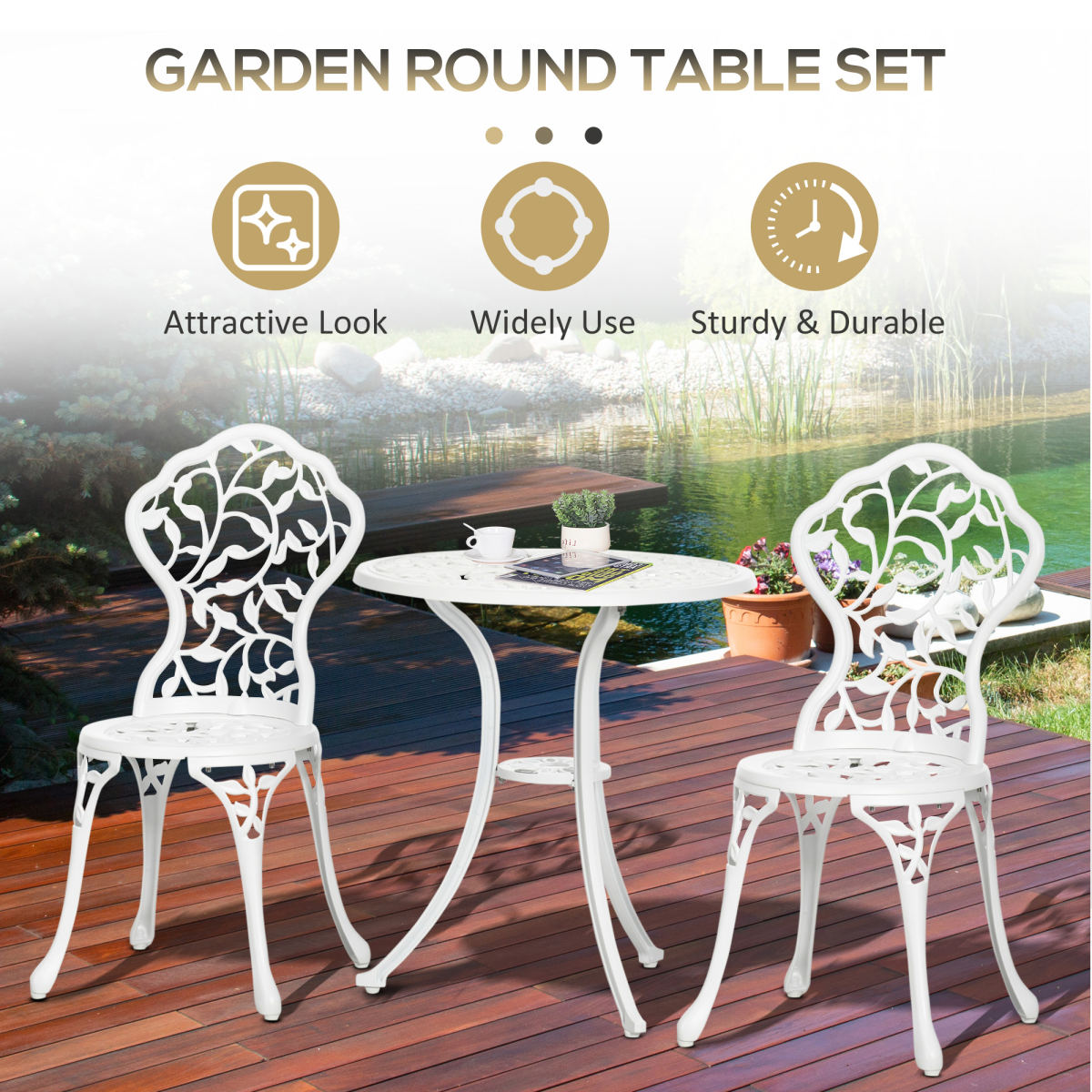 Outsunny aluminium bistro set with outdoor table and two chairs, modern design for patio or garden seating.