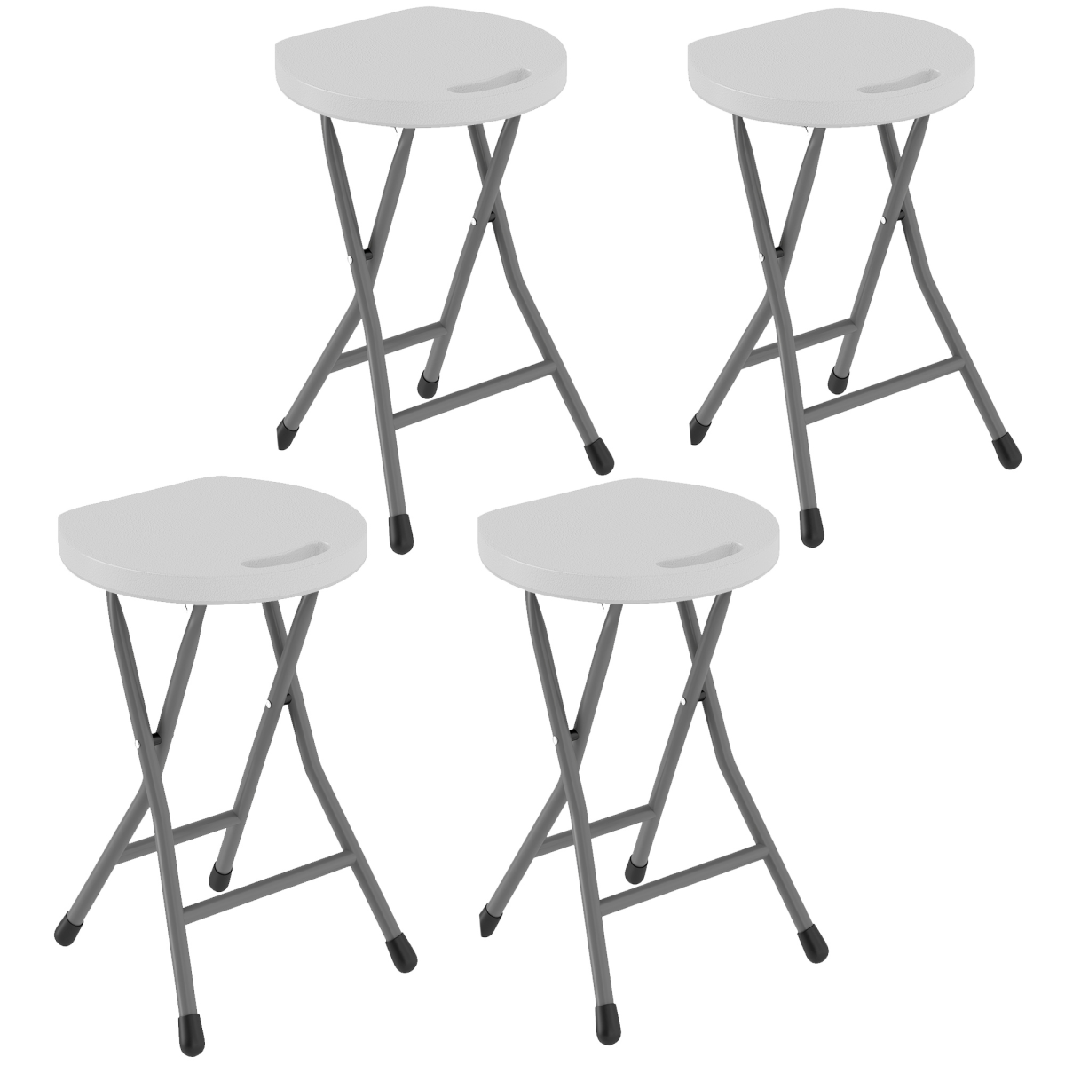 Outsunny white folding stool set of 4, decorative garden stools with smooth surfaces and sturdy design, ideal for outdoor decor.