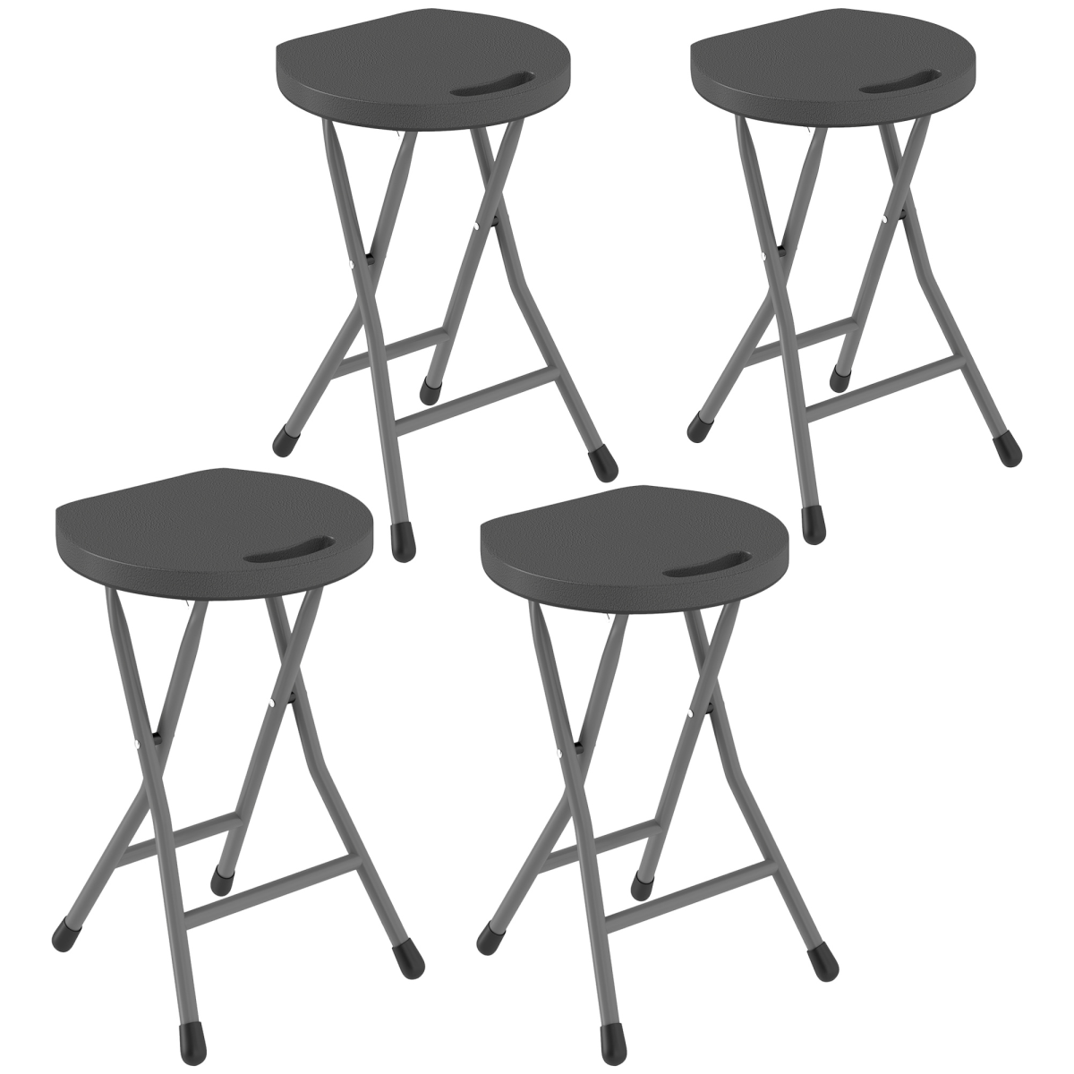 Set of four white folding garden stools by Outsunny, decorative outdoor seats with a compact, versatile design for patio or garden.