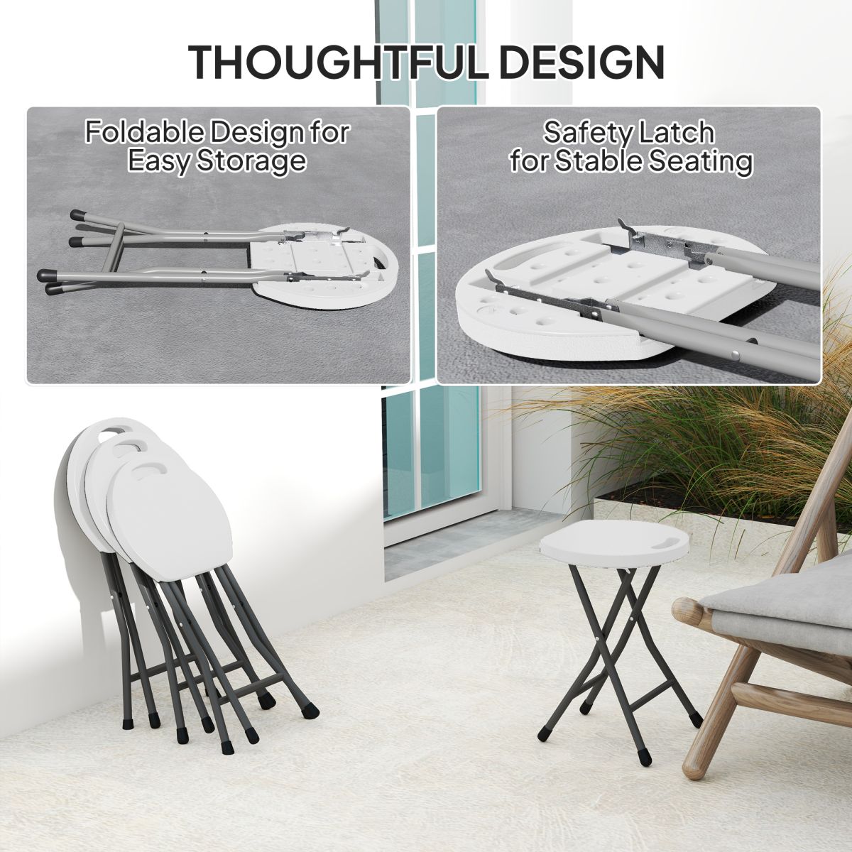 Outsunny white folding stool set of 4, decorative garden stools with a simple, stylish design for outdoor use