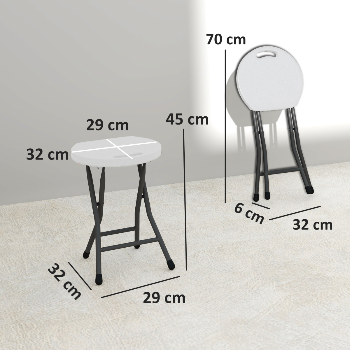 Set of four white folding garden stools by Outsunny, decorative and versatile outdoor seating for patio or garden use.