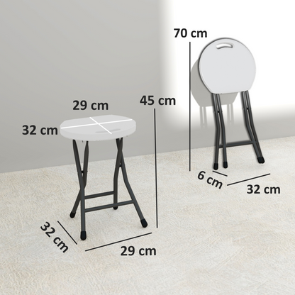 Set of four white folding garden stools by Outsunny, decorative and versatile outdoor seating for patio or garden use.