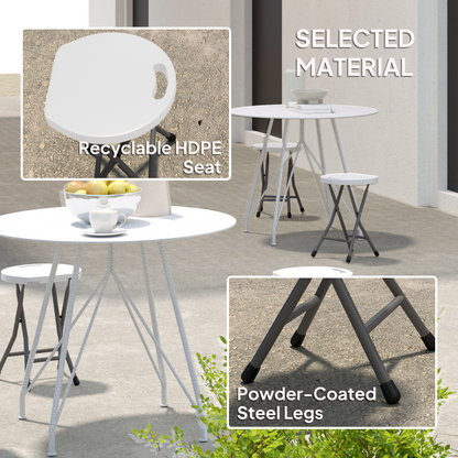 Set of four white folding garden stools by Outsunny, decorative outdoor seating and versatile footrests.