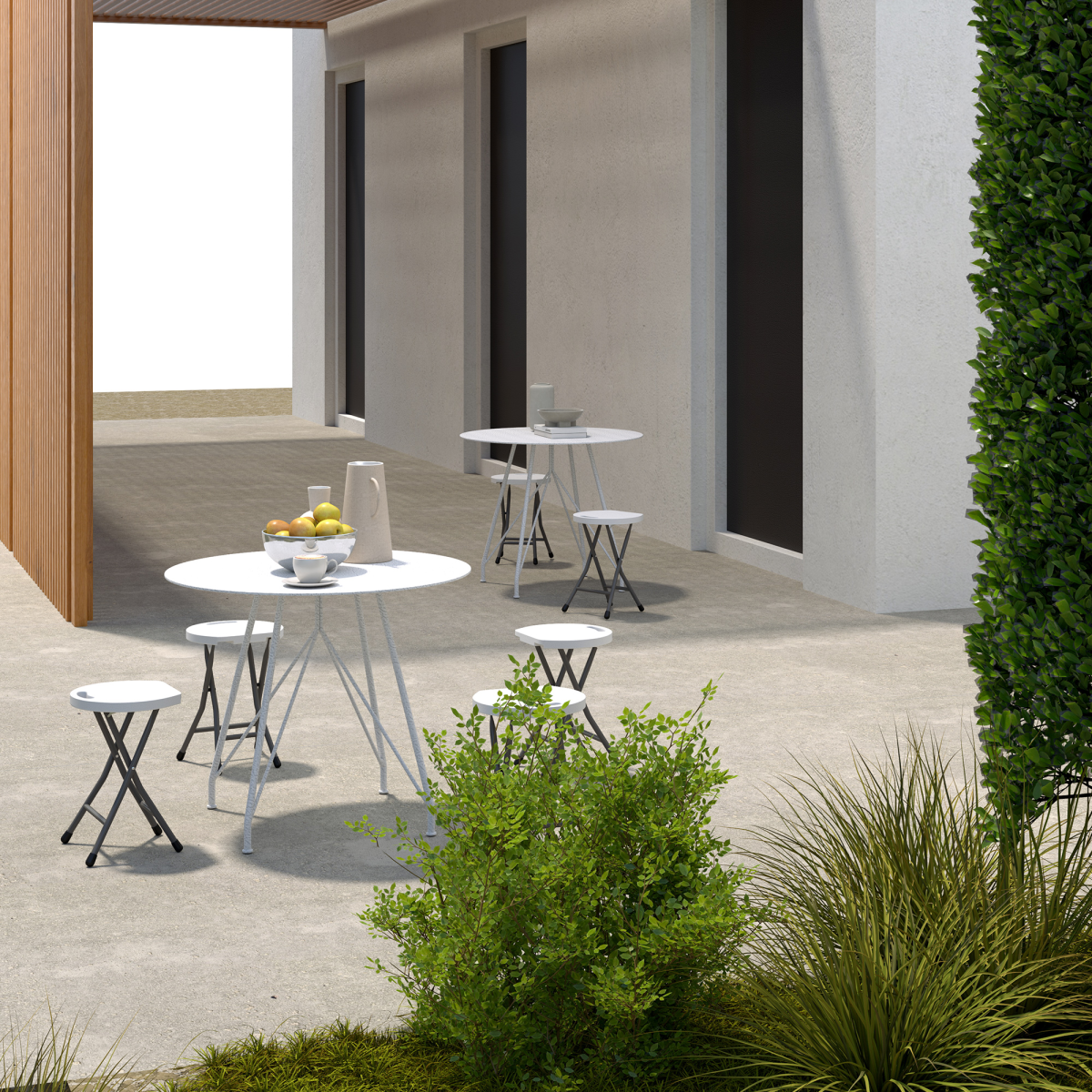 Set of four white folding garden stools by Outsunny, decorative and lightweight for outdoor or indoor use.