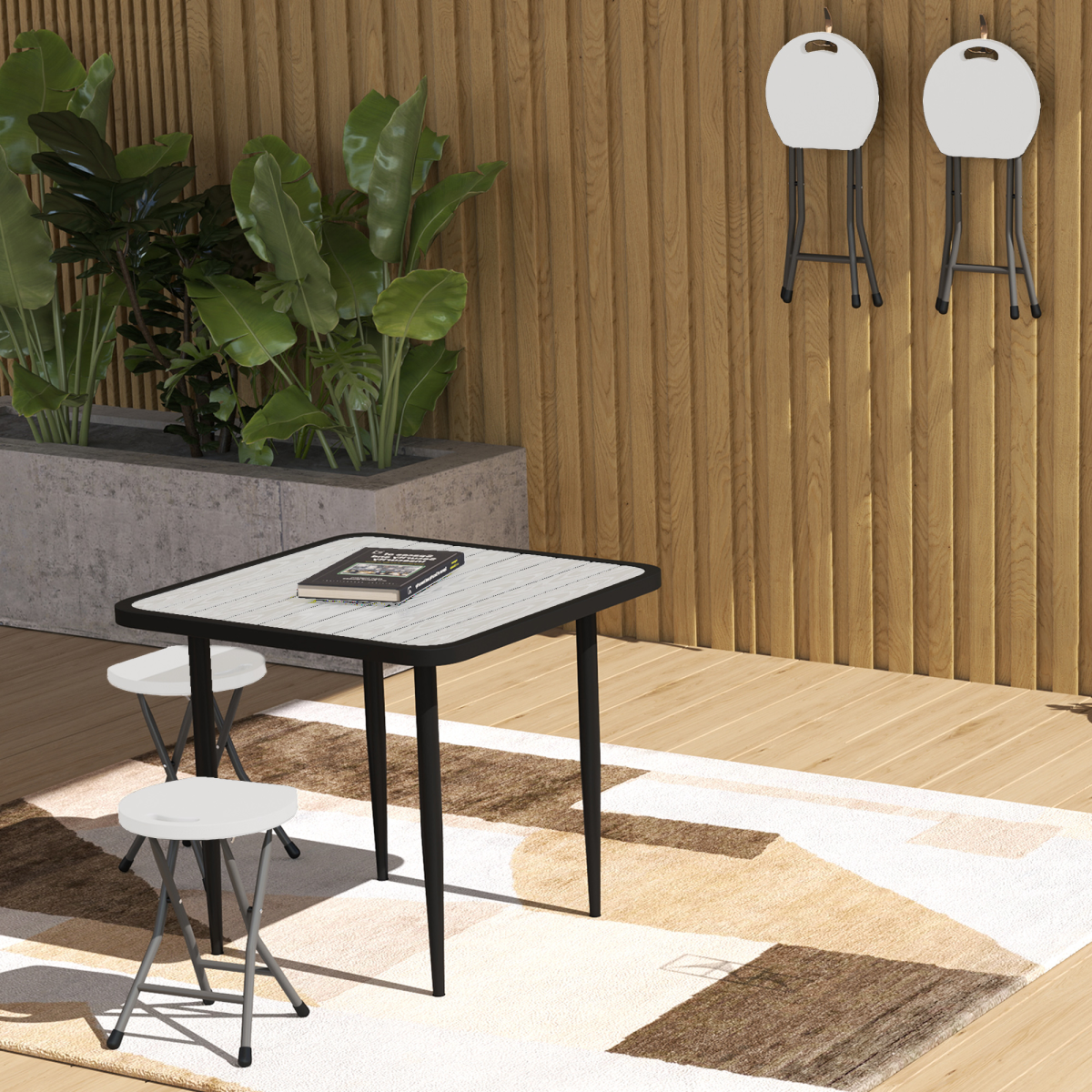 Outsunny white folding garden stool set of 4, decorative outdoor stools with a modern design, ideal for patio or garden use.