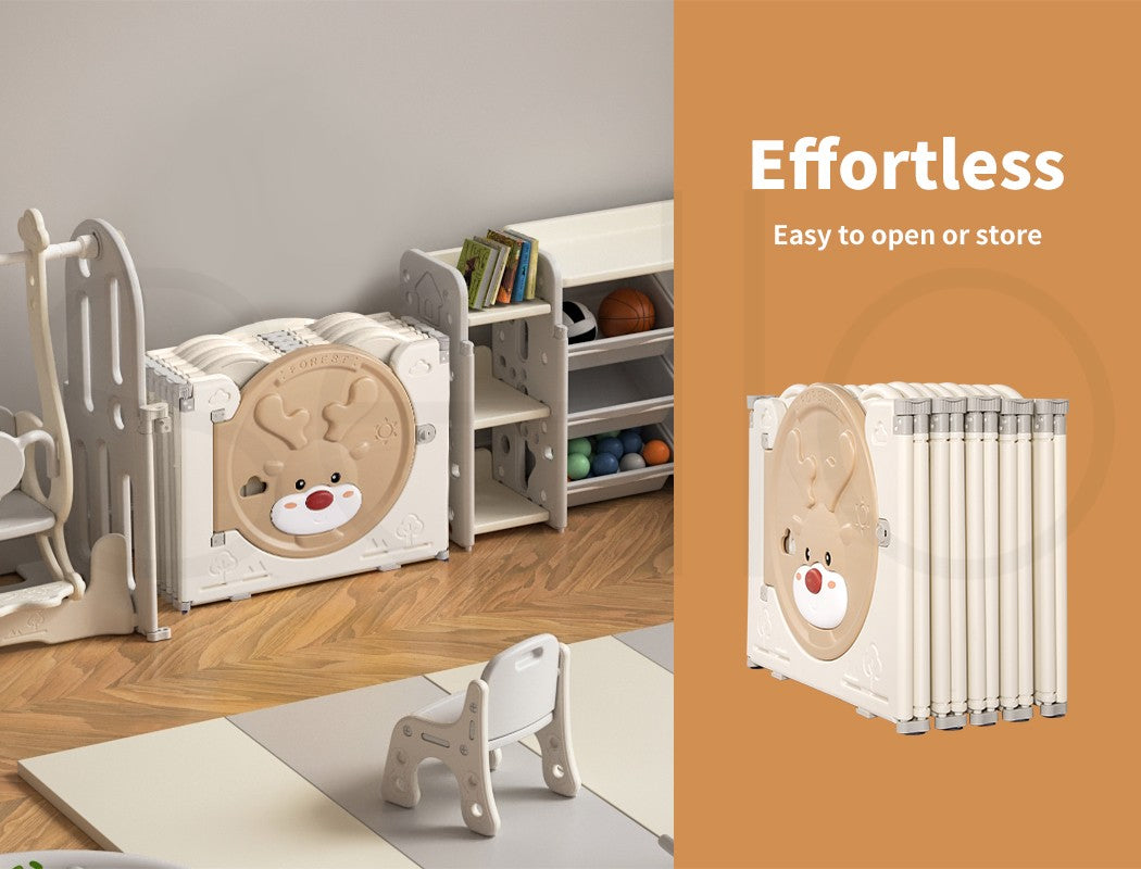 Livoshop Dekko Kids Playpen with foldable panels, baby safety gate, toddler play area, and colorful play panels.