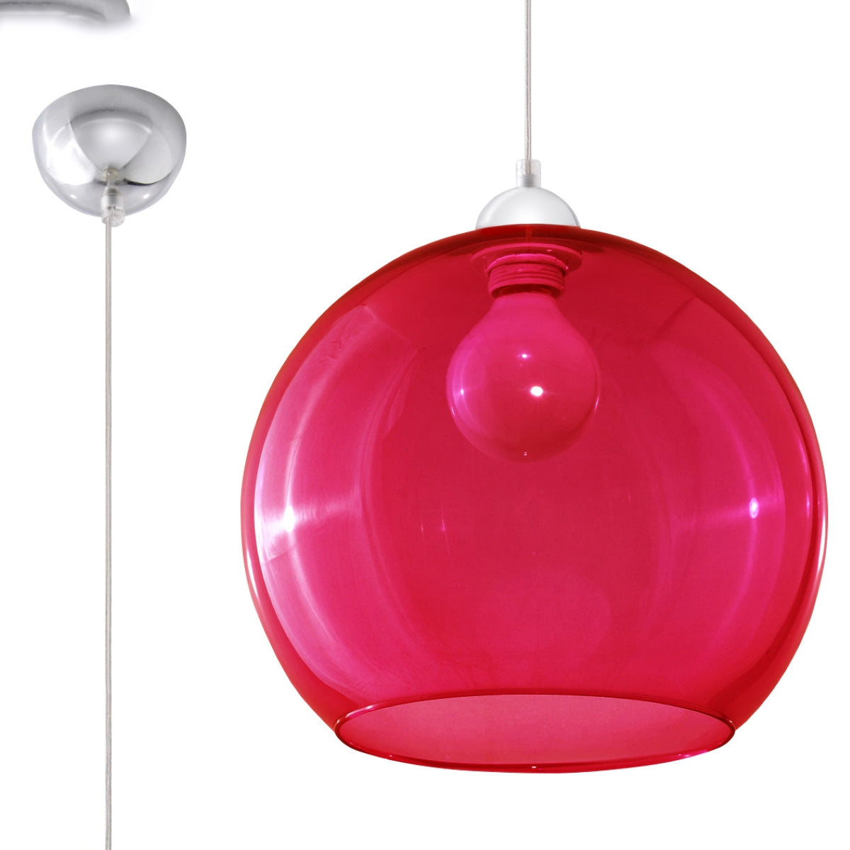 Red glass globe pendant light from Sollux Lighting, modern minimalist ceiling hanging lamp with E27 socket.