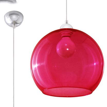 Red glass globe pendant light from Sollux Lighting, modern minimalist ceiling hanging lamp with E27 socket.