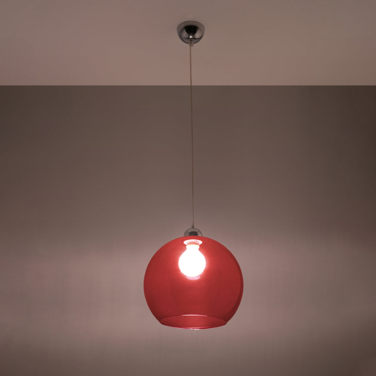 Red glass globe pendant light from Sollux Lighting, modern minimalist ceiling hanging lamp with E27 fitting.