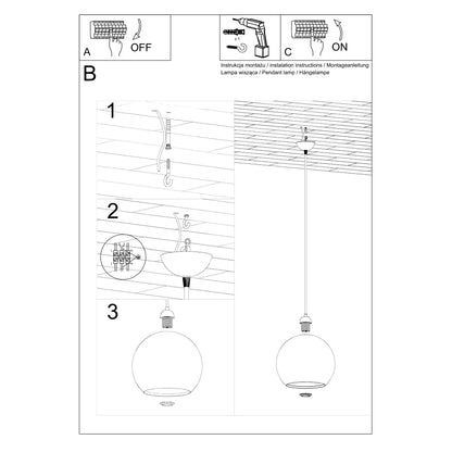 Red glass globe pendant light from Sollux Lighting with minimalist modern design, hanging from ceiling with E27 socket.