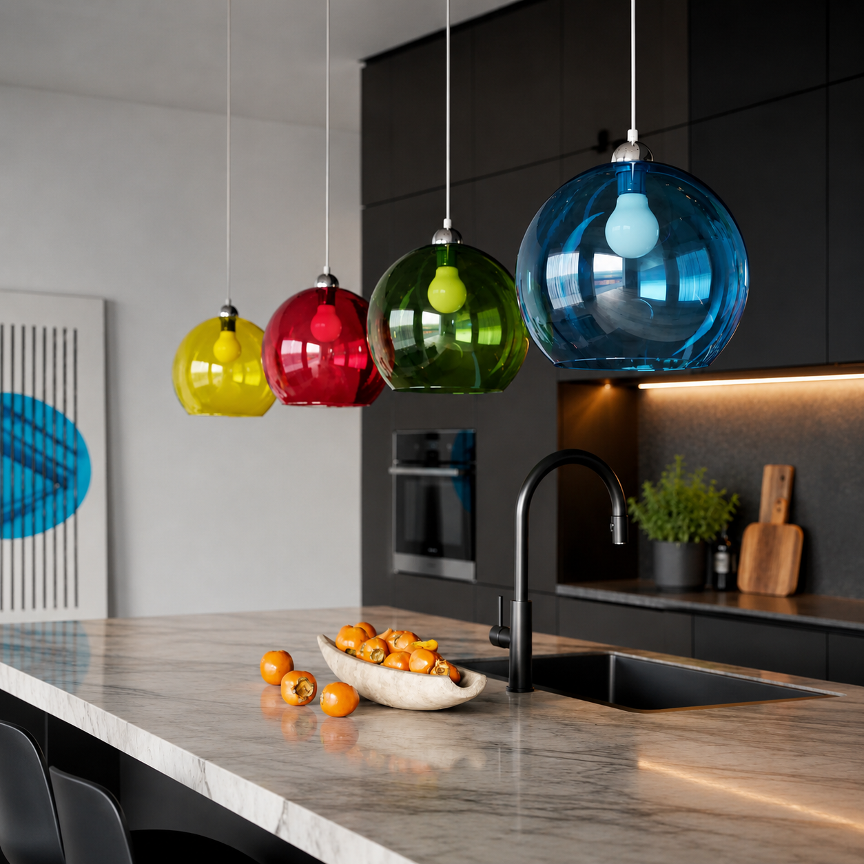 Red glass globe pendant light by Sollux Lighting, modern minimalist design with E27 socket, hanging ceiling lamp.