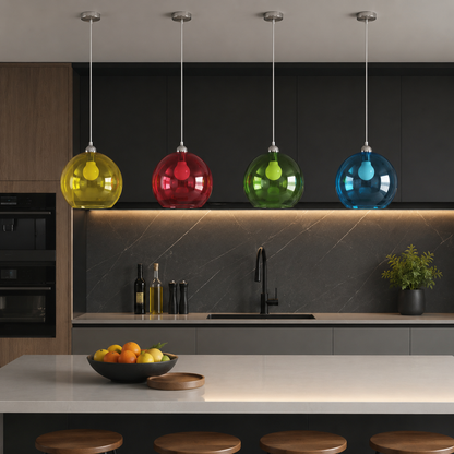 Red glass globe pendant light by Sollux Lighting, modern minimalist E27 ceiling hanging lamp with sleek design.
