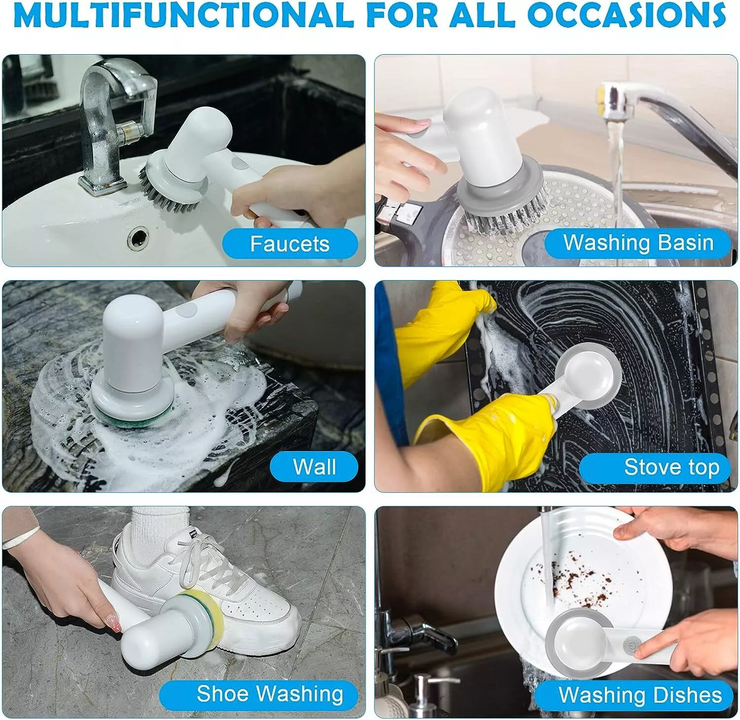 Electric Cleaning Brush Tool USB Charging For Housework Kitchen Dishwashing Brush Bathtub Tile Cleaning Brush IPX7 Waterproof