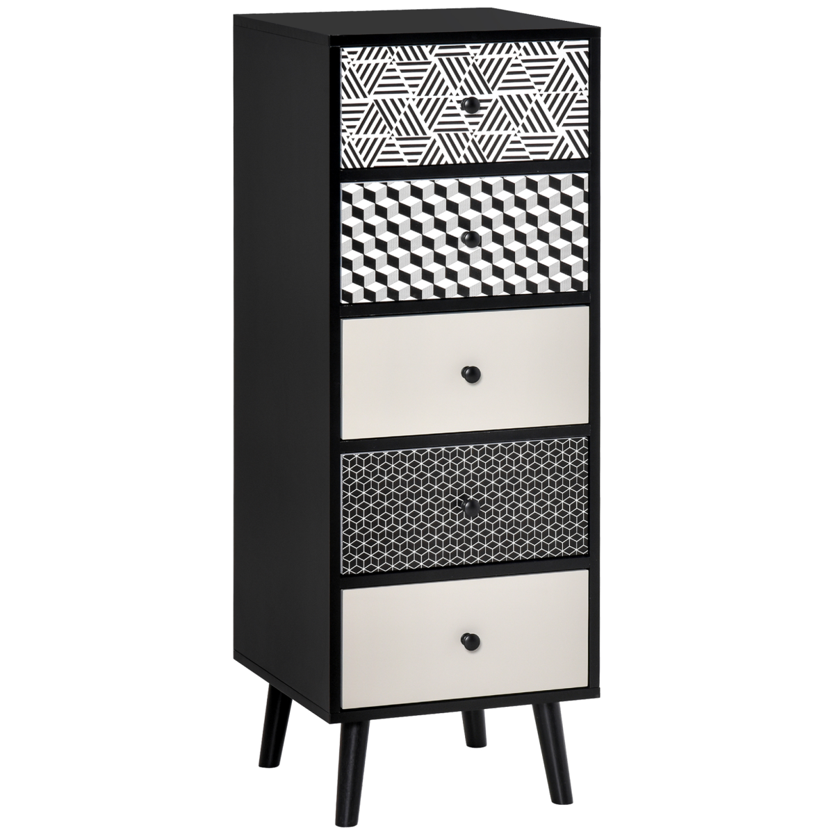 Wooden 5-drawer dresser chest of drawers, versatile storage cabinet for bedroom or living room, unbranded.