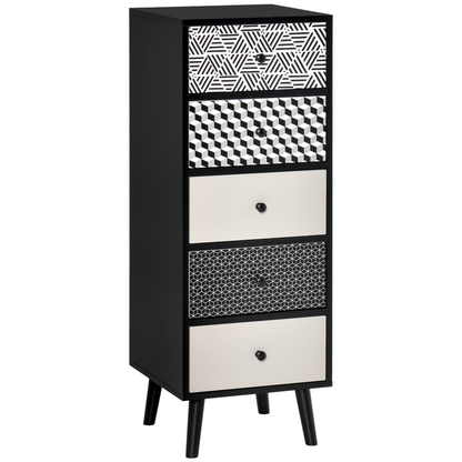 Wooden 5-drawer dresser chest of drawers, versatile storage cabinet for bedroom or living room, unbranded.